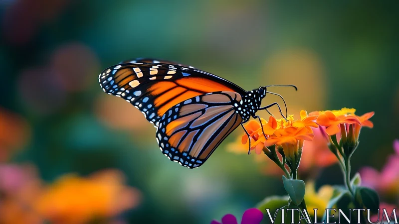 Monarch butterfly in lateral profile, shallow depth of field study
