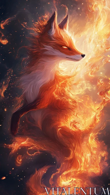 Volumetric fire fox spirit with flowing embers and molten aura