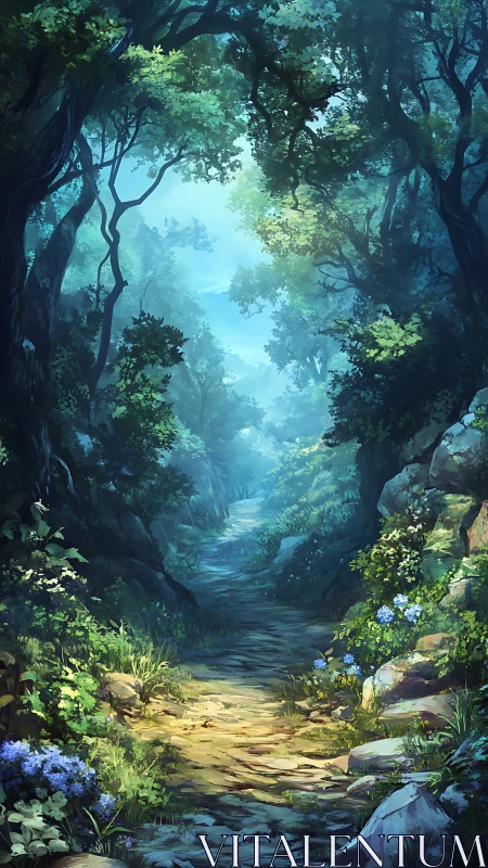 Forest canyon with creek and canopy opening.