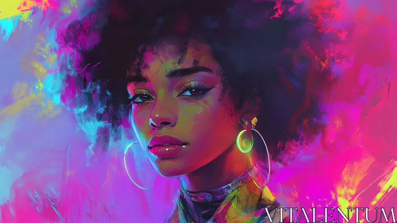 Neon crowned muse rising through electric painted light.