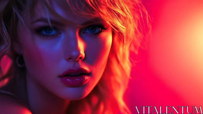 Neon-lit female portrait in high-contrast photorealistic closeup.