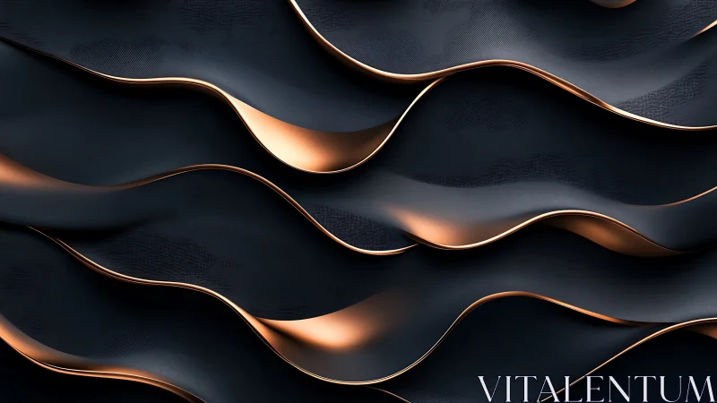 Metallic black waves curve with warm copper highlights