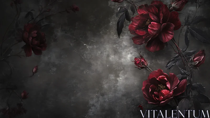 Crimson Petals Dance Through Shadowed Reverie.