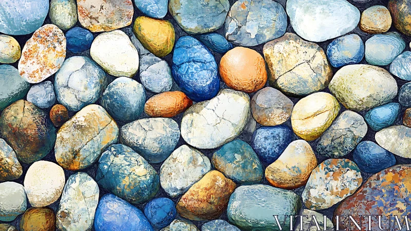 Colorful River Stones in Artistic Painting Style with Texture.