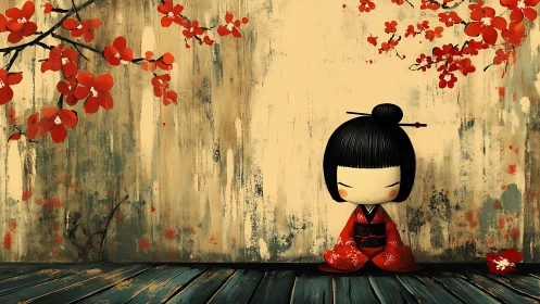 Quiet kimono daydream under wandering cherry petals.