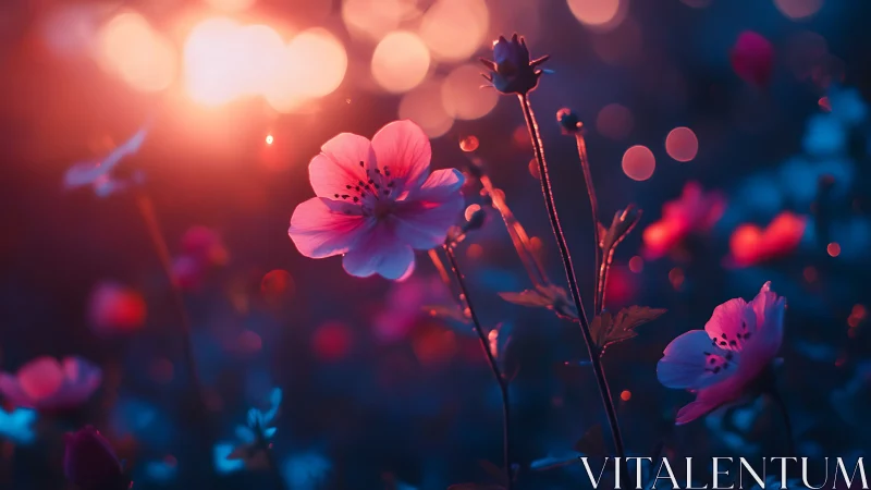 Magical Blooms Glowing in Twilight Garden Light.