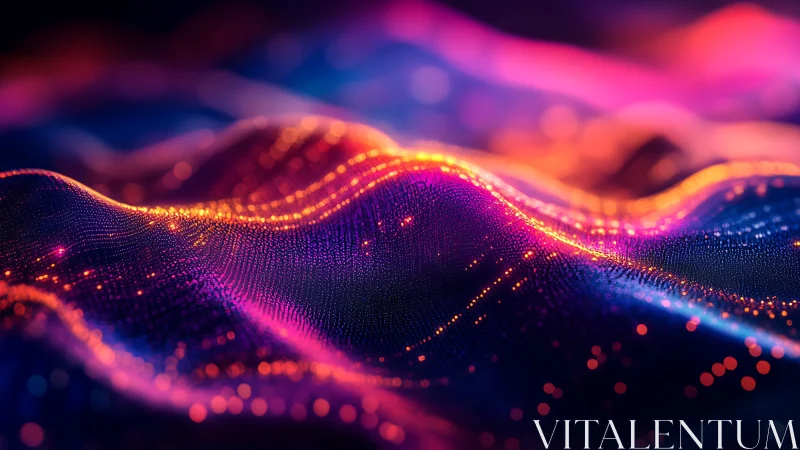 Glowing particle waves shaping a neon digital landscape.