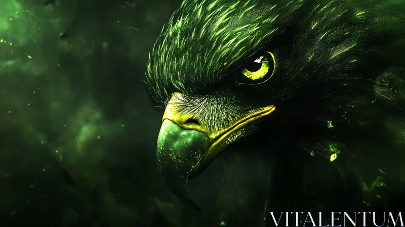 Majestic Green Hawk Digital Art Close-Up with Intense Gaze.