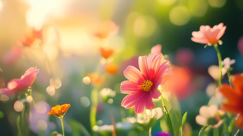 Vibrant Garden Blooms Illuminated by Soft Afternoon Light