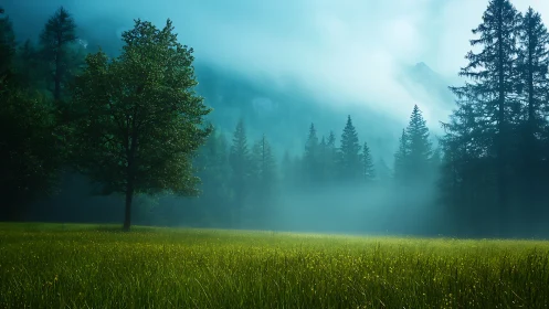 Emerald Meadow Breathes Misty Pine Whispers.