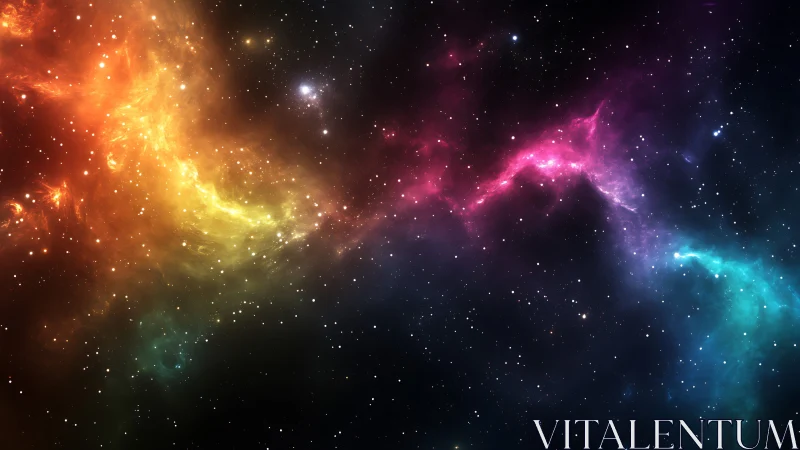 Chromatic nebula ribbon across deep cosmic starfield.