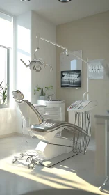 Contemporary dental operatory in sunlit minimalist interior.