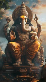 Monumental Ganesha sculpture rendered in luminous digital realism