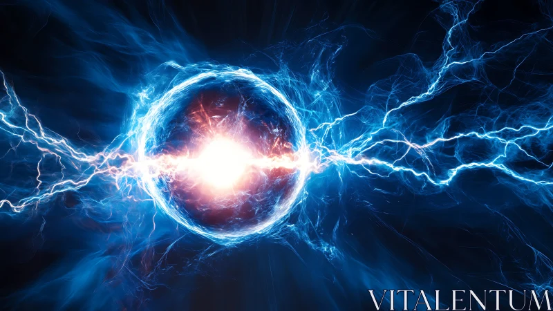 Energetic plasma sphere emits symmetrical blue electric arcs