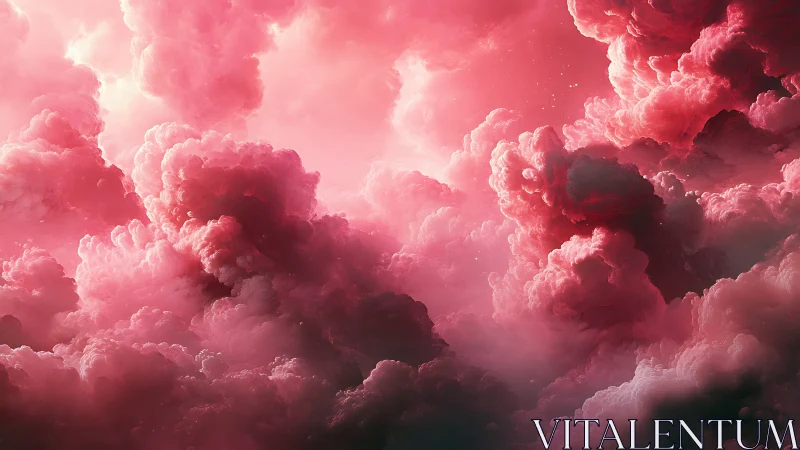 Dreamy pink clouds drifting through a glowing sky.