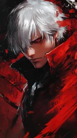 White-haired antihero in red coat rendered with dynamic brushwork
