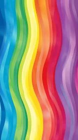 Vibrant vertical rainbow ribbons curve across abstract field