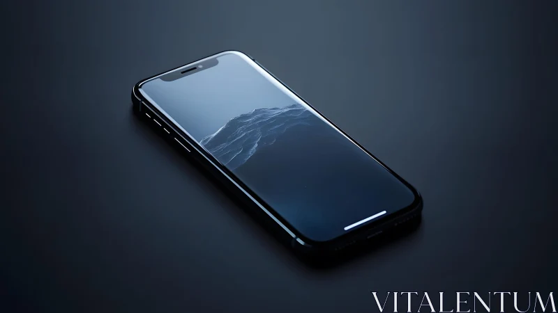 Modern smartphone on dark surface with minimalist aesthetic. Modern smartphone on dark surface with minimalist aesthetic.