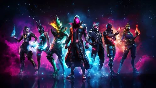 Neon-cloaked squad ignites a galactic battlefield in style