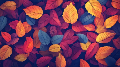 Midnight carnival of crimson, gold, and sapphire leaves.