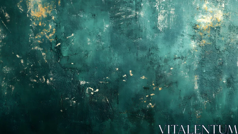 Textured Green Abstract Wall with Gold Accents, Modern Art Style.