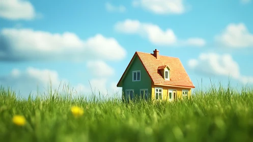 Tiny meadow cottage basks under storybook summer skies