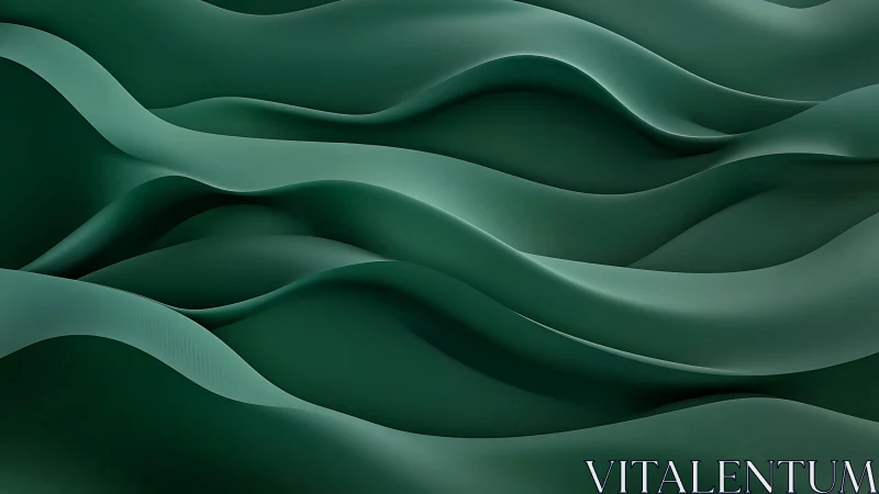 Emerald 3D wave layers forming abstract flowing landscape.