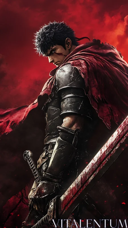 Armored warrior with massive bloodstained sword portrait.