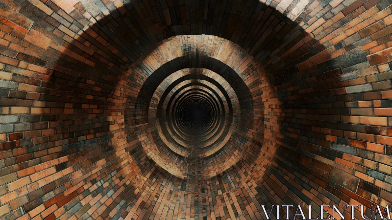Brick tunnel with concentric circles in surreal perspective.