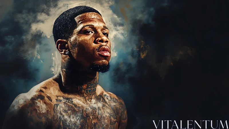 Tattooed Man Portrait Study Against Stormy Sky