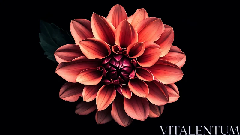 Coral Dahlia Flower Against Dark Background Specimen