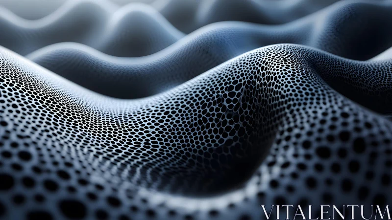 Abstract undulating waves with hexagonal mesh pattern in blue tones.