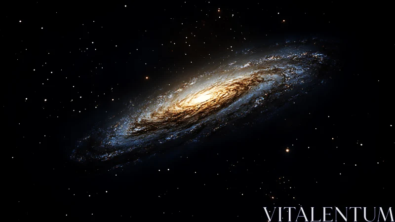 Spiral galaxy with bright core against deep black space.