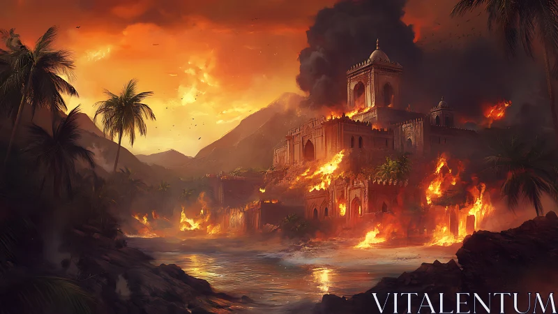 Citadel Consumed: Apocalyptic Palace Drowning in Inferno.