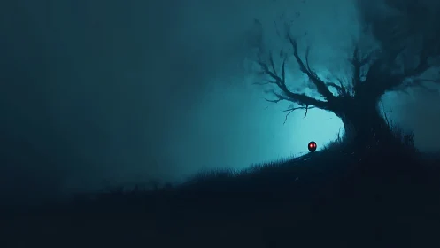 Quiet moonlit hillside with a tiny watcher in the dark.