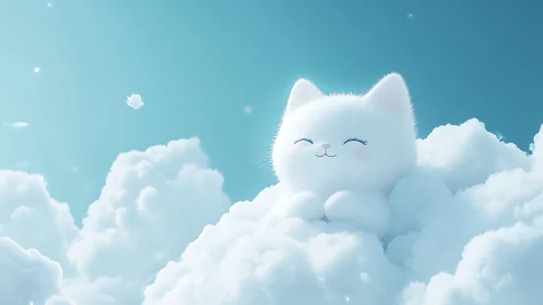 Celestial Feline Repose: 3D Rendered Cloud Composition.