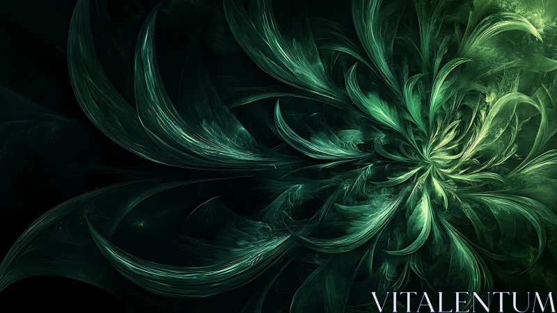 Green fractal floral vortex expands across dark background