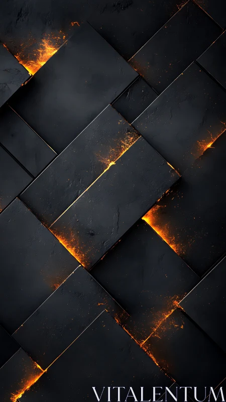 Blazing geometric tiles spark with fiery golden light