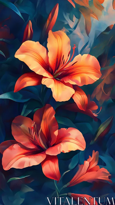 Luminous Hibiscus Blooms Glow Against Deep Teal Foliage.