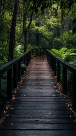 Wooden Boardwalk Receding Into Dense Tropical Forest Canopy