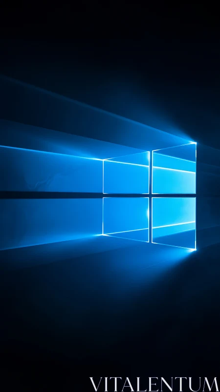 Geometric blue light window grid on deep black void.