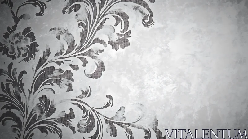 Whispered damask flourishes curl across silver mist.