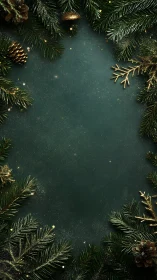 Cozy evergreen frame dusted with festive winter sparkle.