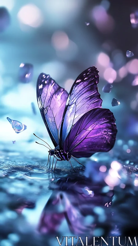 Twilight glasswing butterfly sipping dreams from neon puddles.