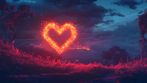 Blazing Heart Ignites the Twilight Landscape