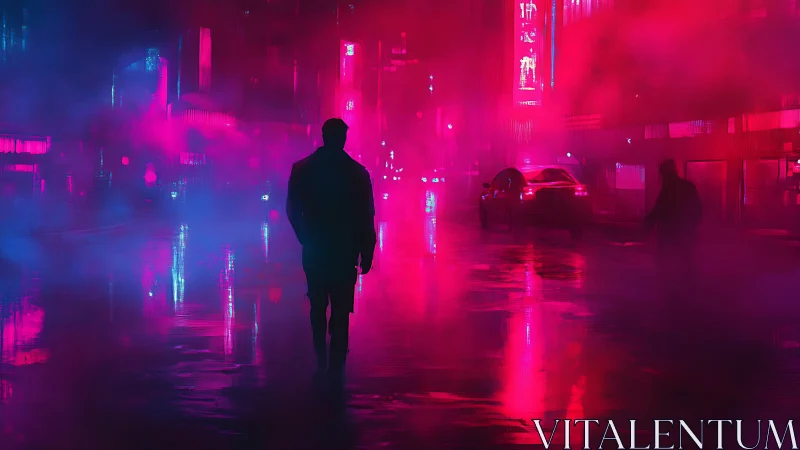 Neon ghosts drift through foggy streets of electric midnight