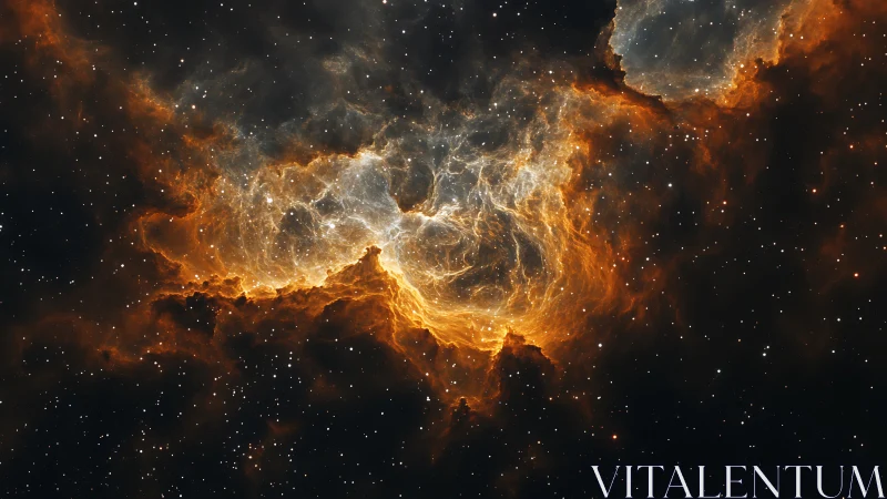 Stellar nebula cloud glowing with ionized orange gas field.