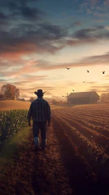 Sunrise stroll crowns the quiet devotion of a lone farmer