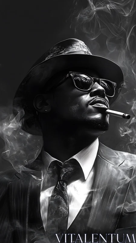 Smoky noir portrait shows stylish man in suit and hat