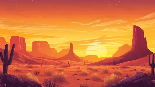 Radiant desert mesa sunset with stylized volumetric lighting.